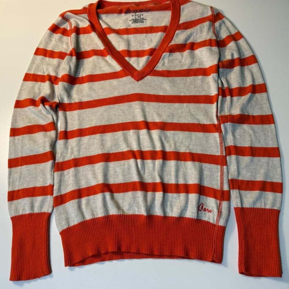 VTG Y2K Preppy Skater Indie Sleaze Halloween Orange Striped Sweater